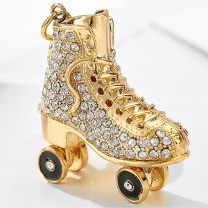 Gold Crystal Roller Skate Charm Pendant